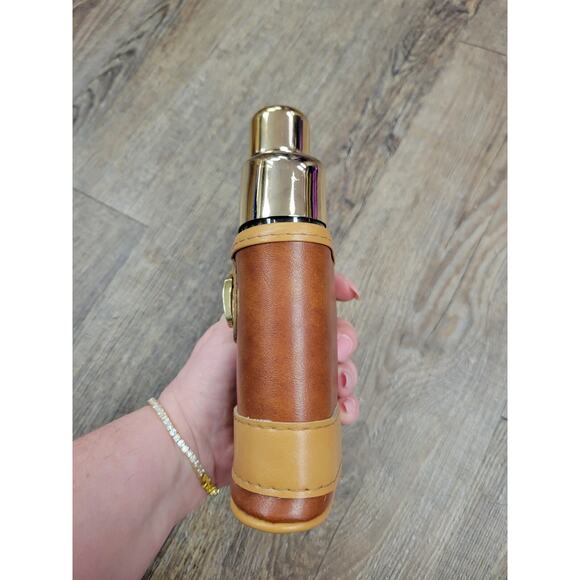 New Vintage Glass Flask With Two Tone Brown Faux Leather Case - Picture 2 of 8